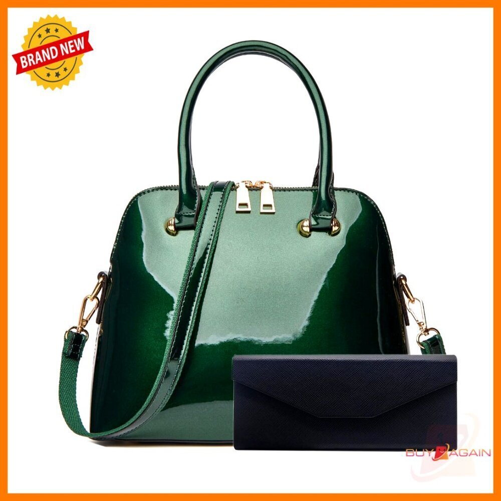 Large Patent Leather Satchel Purse with Multiple Pockets and Adjustable Strap
